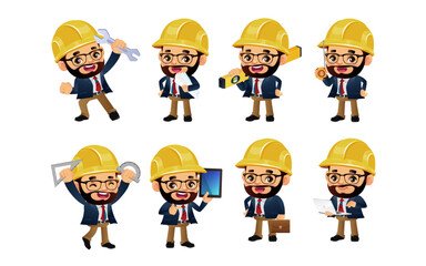 Set of engineer  with different poses