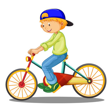 happy cute little kid boy riding bicycle