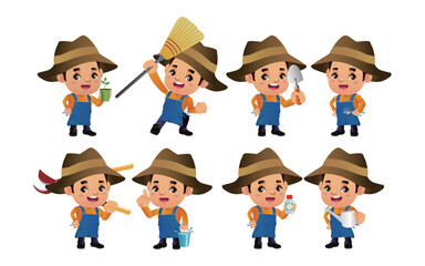 Set of farmer with different poses