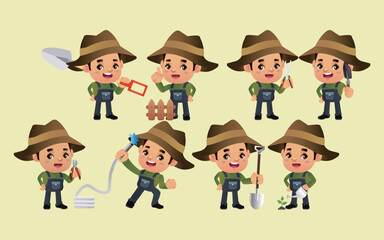 Set of farmer with different poses