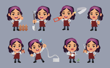 Set of farmer with different poses