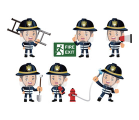 Set of fireman with different poses