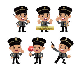 Set of policeman with different poses