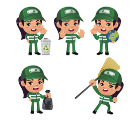 Set of street cleaner with different poses