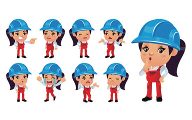 Set of worker with different emotions