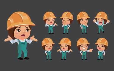 Set of worker with different emotions