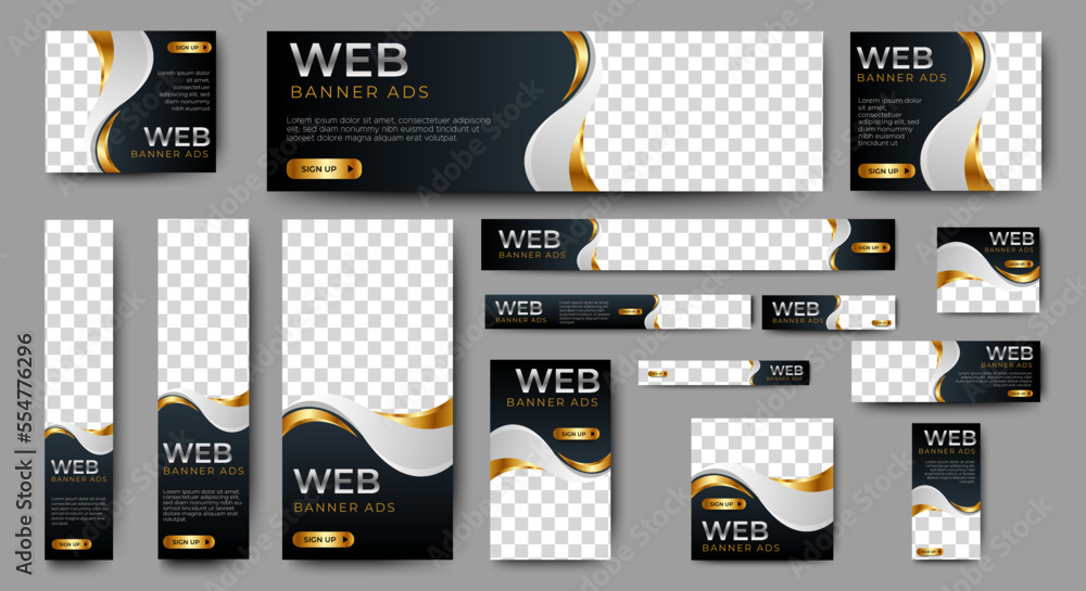 Canvas Prints black and gold banner templates set with standard size for web. business banner with place for photo