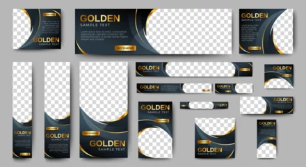 Foto op Canvas Black and gold Banner templates set with standard size for web. Business banner with place for photos for Social Media, Cover ads banner, flyer, invitation card. © ahmad