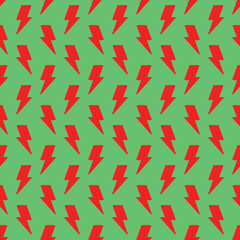 Red Thunder on green background. Christmas. Seamless pattern.