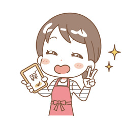 Illustration of a housewife shopping with a smartphone.