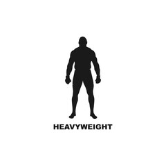 Heavyweight silhouette. Fighter logo. Mixed Martial Arts pose icon, sign or symbol. Simple black vector illustration.