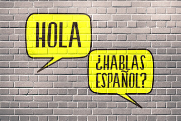 Fototapeta na wymiar Sprachschule für Spanisch und Frage Sprechen Sie Spanisch
