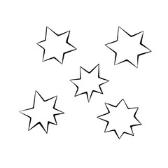 Fototapeta premium Set of stars icon. Design elements, clip arts on the theme of night sky, UFO, space. Doodle vector illustration.