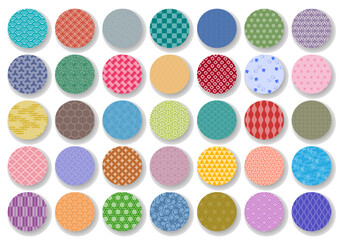 カラフルな和柄の円形アイコンイラストセット