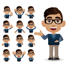 Cute Set - Set of business people with different emotion