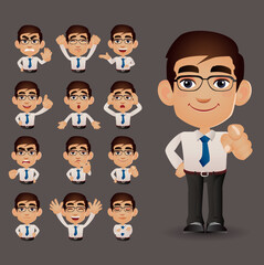 Cute Set - Set of business people with different emotion