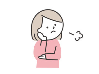 頬に手をあててため息をつく若い女性