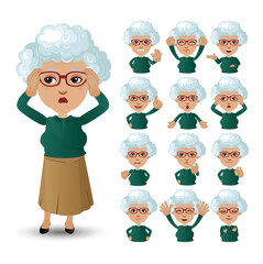 Cute Set - Set of old people with different emotion