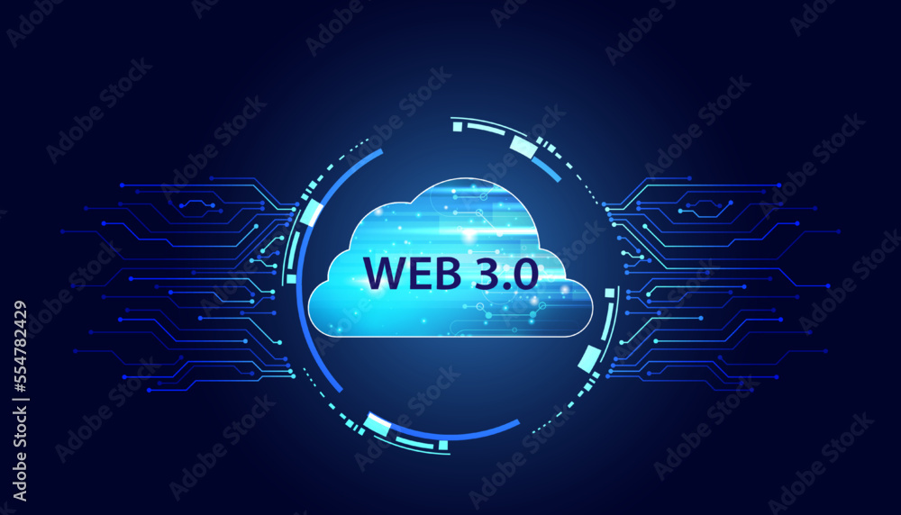 Aufkleber abstract, web 3.0 cloud and blockchain circle, technology or concept to develop web links, decentral