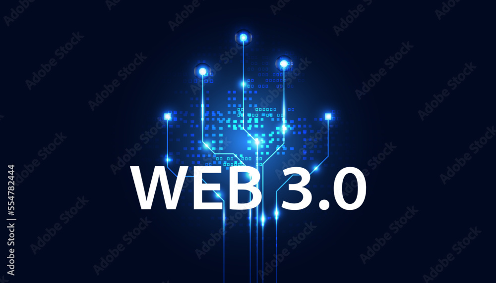 Poster abstract, web 3.0 and blockchain link, technology or concept to develop web links, decentralized, de