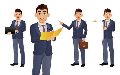 Elegant businessman with different poses. vector 