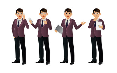 Elegant businessman with different poses. vector 