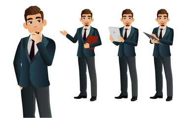 Elegant businessman with different poses. vector 