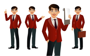 Elegant businessman with different poses. vector 