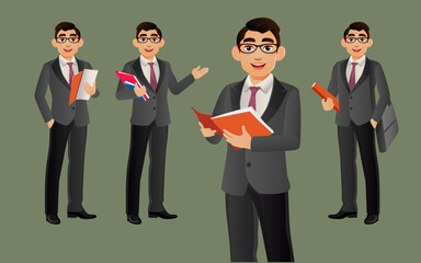 Elegant businessman with different poses. vector 