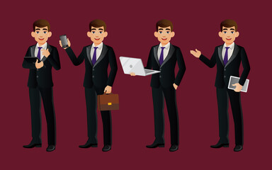 Elegant businessman with different poses. vector 