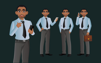 Elegant businessman with different poses. vector 