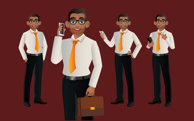 Elegant businessman with different poses. vector 
