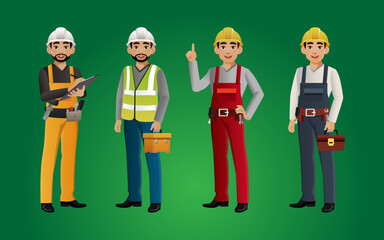 Set of engineer and builder with different poses