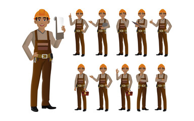 Set of engineer and builder with different poses