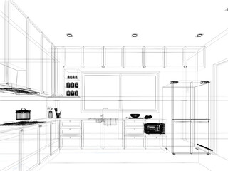 abstract sketch design of kitchen room, 3d rendering