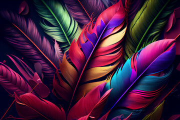 Close up of bright colorful feathers background illustration