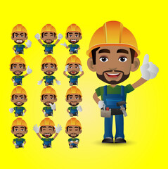 Cute Set - Set of worker with different emotions