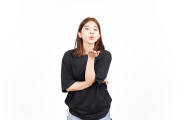 Fototapeta premium Blowing Kiss Of Beautiful Asian Woman Isolated On White Background
