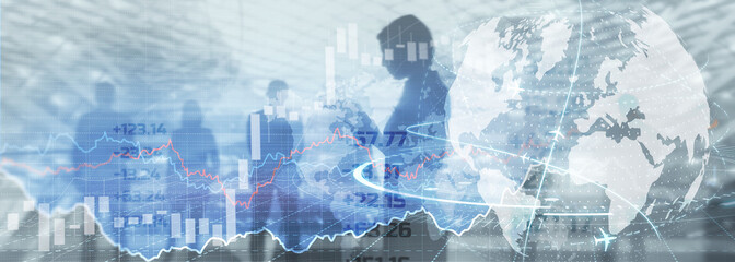 Global stock market trading. Background with 3D model of the globe