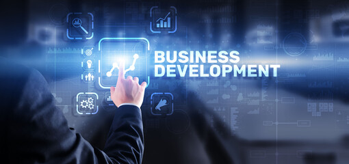 Business Development Planning. Inscription on 3D the virtual screen