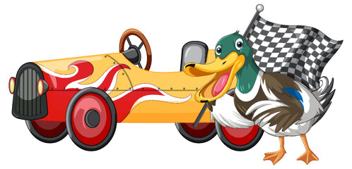Soapbox derby race with duck