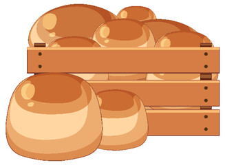 Bun bread bakery in wooden crate