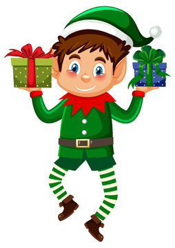 Little elf holding Christmas gift