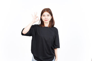 Smiling and Showing OK Sign Of Beautiful Asian Woman Isolated On White Background