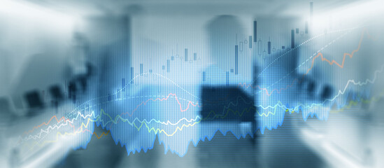 Business finance growth graph chart analysing diagram trading and forex exchange concept double exposure