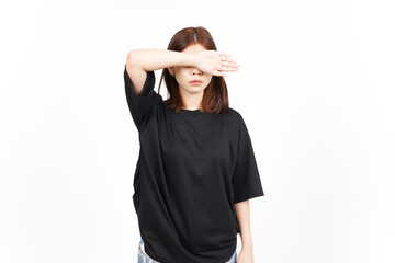 Obraz premium Covering eye With arms Of Beautiful Asian Woman Isolated On White Background