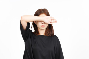 Covering eye With arms Of Beautiful Asian Woman Isolated On White Background