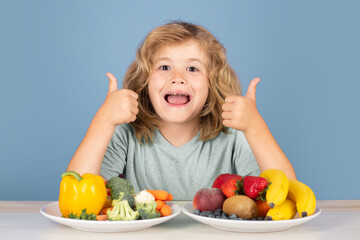Fototapeta na wymiar Healthy breakfast for kids. Fruits and vegetables for children. Healthy kids food.