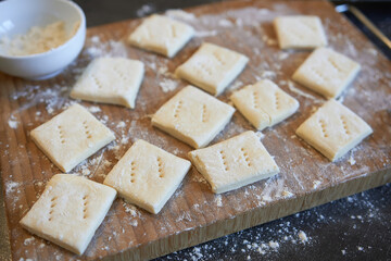 Cooking homemade cookies. Cookies on a wooden board.