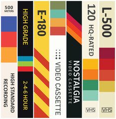 Seven VHS Cassettes Side View - obrazy, fototapety, plakaty